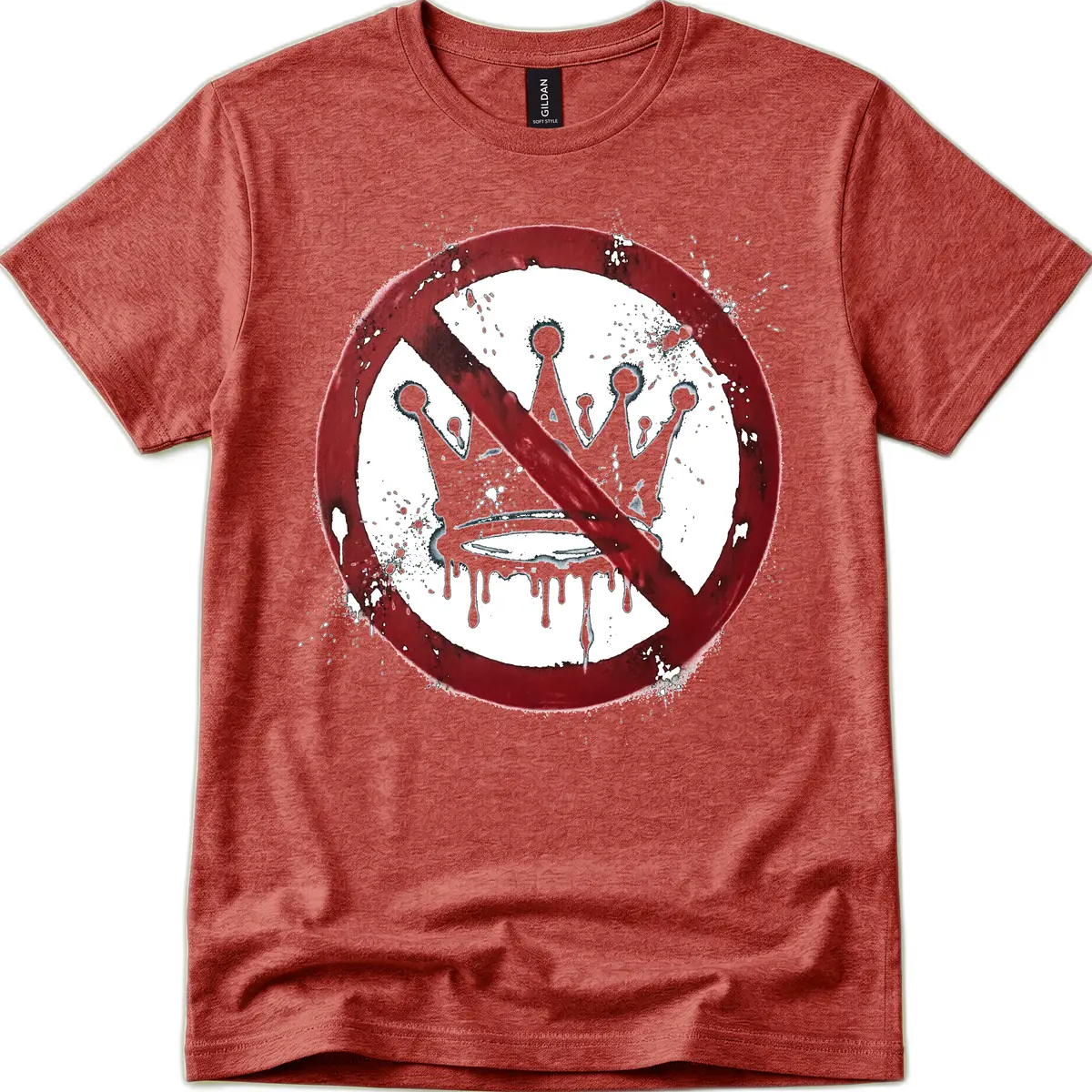No Crown Anti-Monarchy Protest Symbol Art T-Shirt in Heather Cardinal