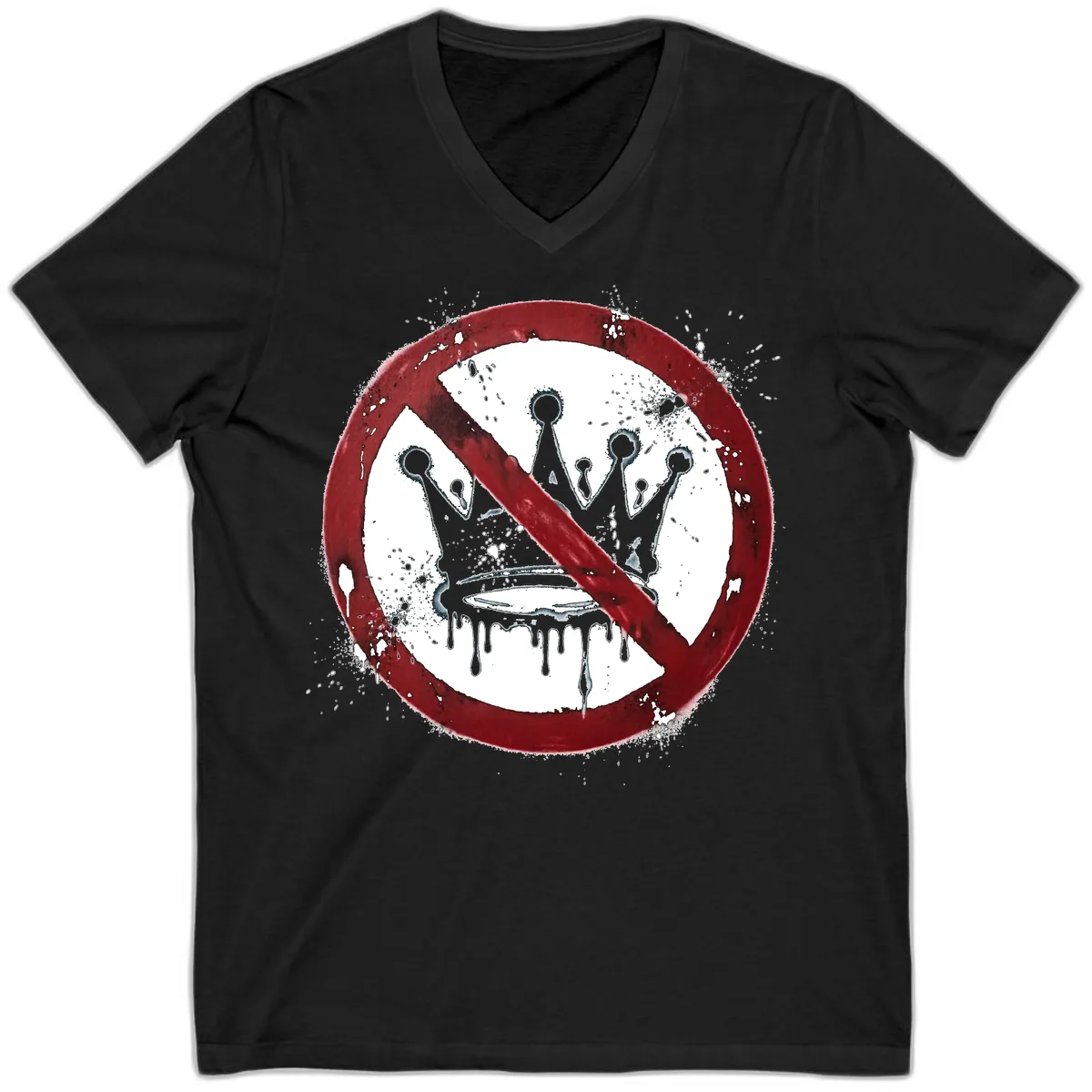 No Crown Anti-Monarchy Protest Symbol Art V-Neck in Black