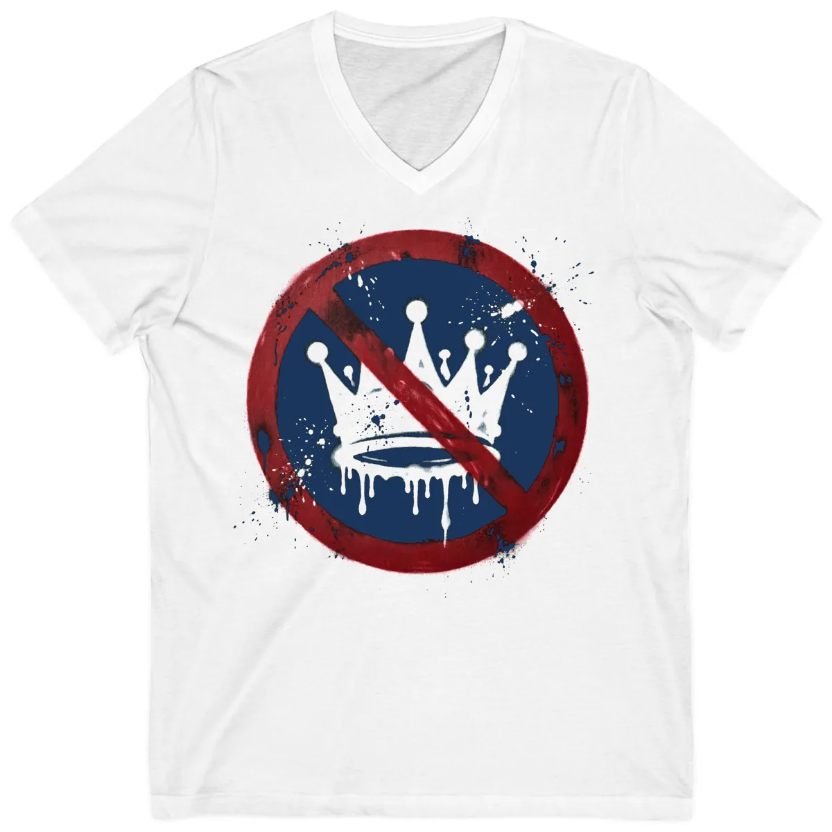 No Crown Anti-Monarchy Protest Symbol Art V-Neck in White