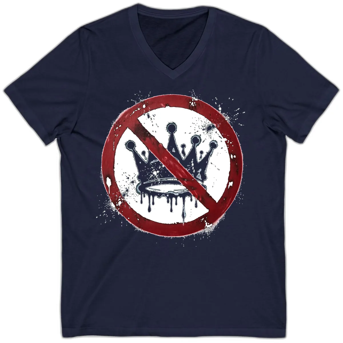 No Crown Anti-Monarchy Protest Symbol Art V-Neck in Navy