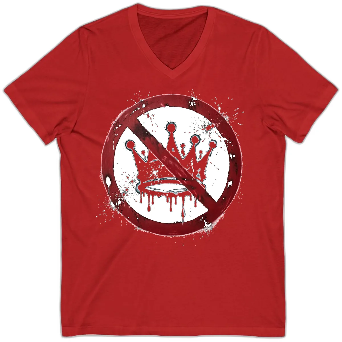 No Crown Anti-Monarchy Protest Symbol Art V-Neck in Red