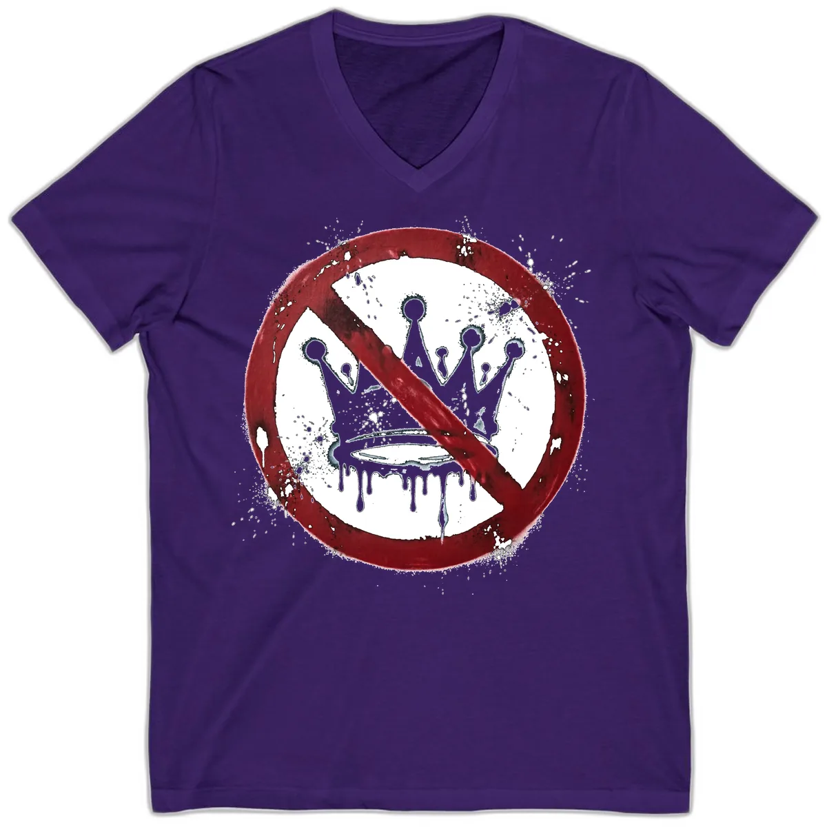No Crown Anti-Monarchy Protest Symbol Art V-Neck in Team Purple