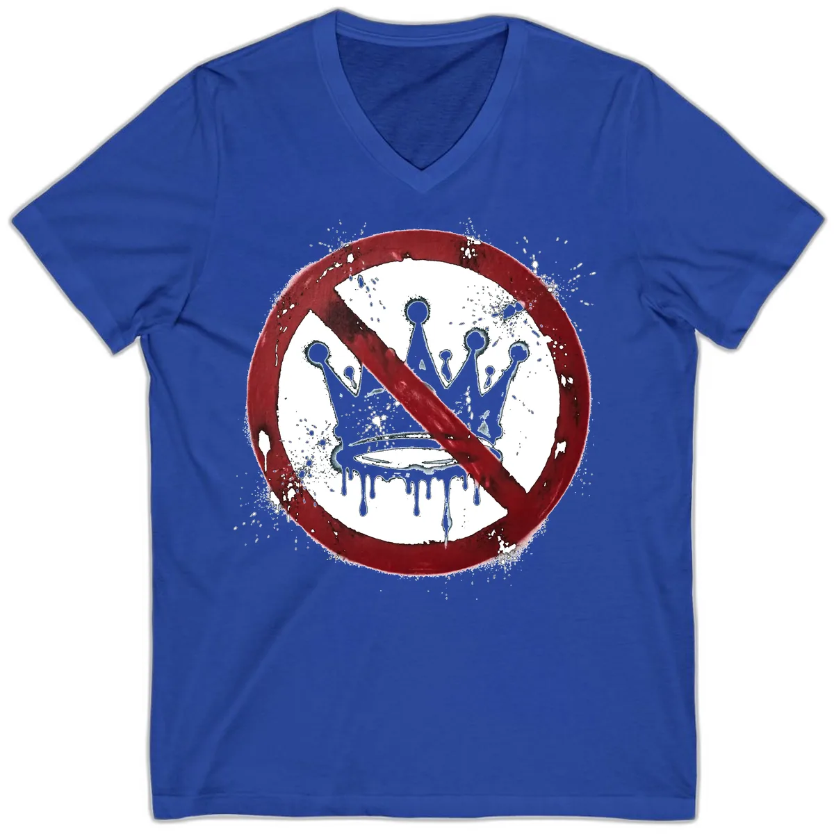 No Crown Anti-Monarchy Protest Symbol Art V-Neck in True Royal