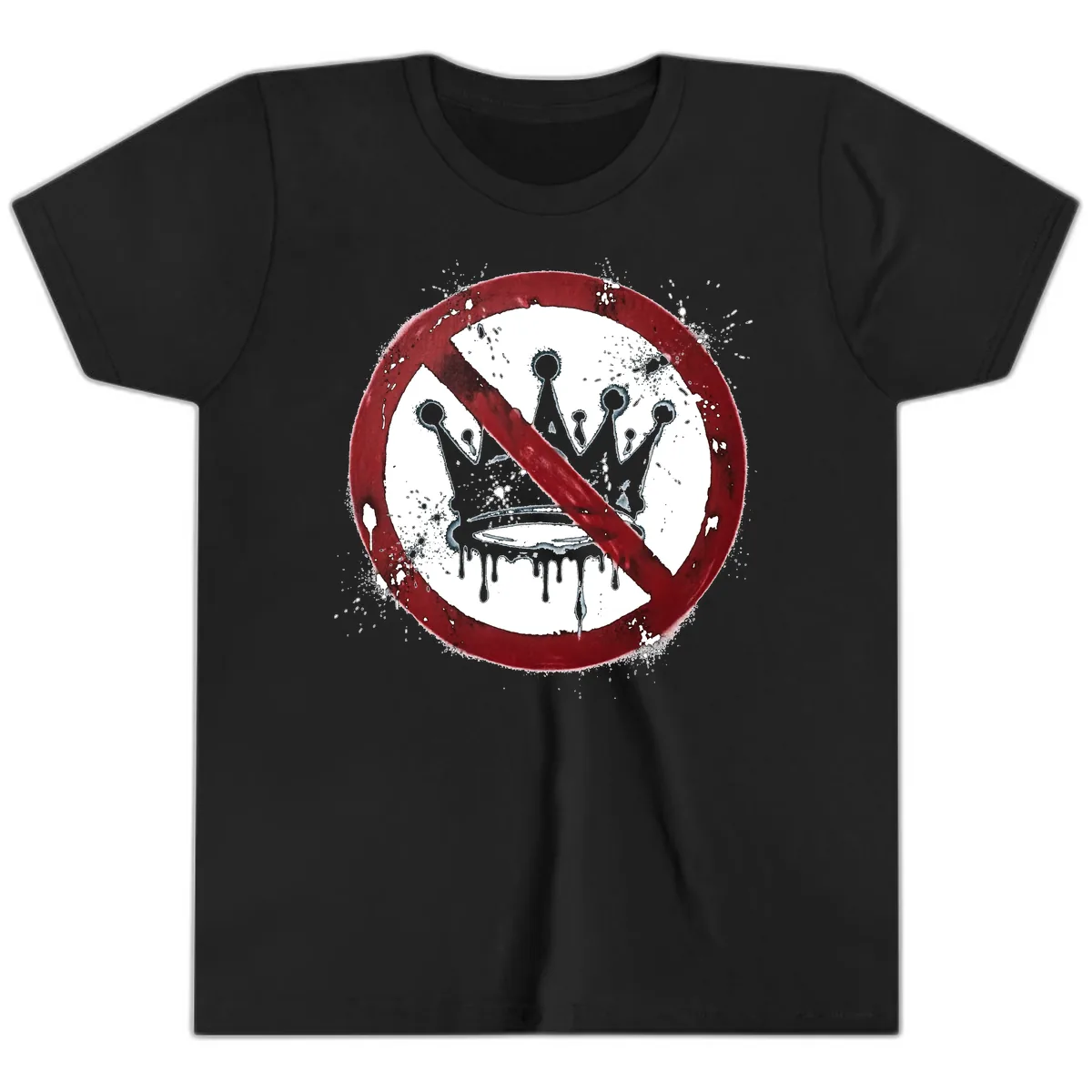 No Crown Anti-Monarchy Protest Symbol Art Youth T-Shirt in Black