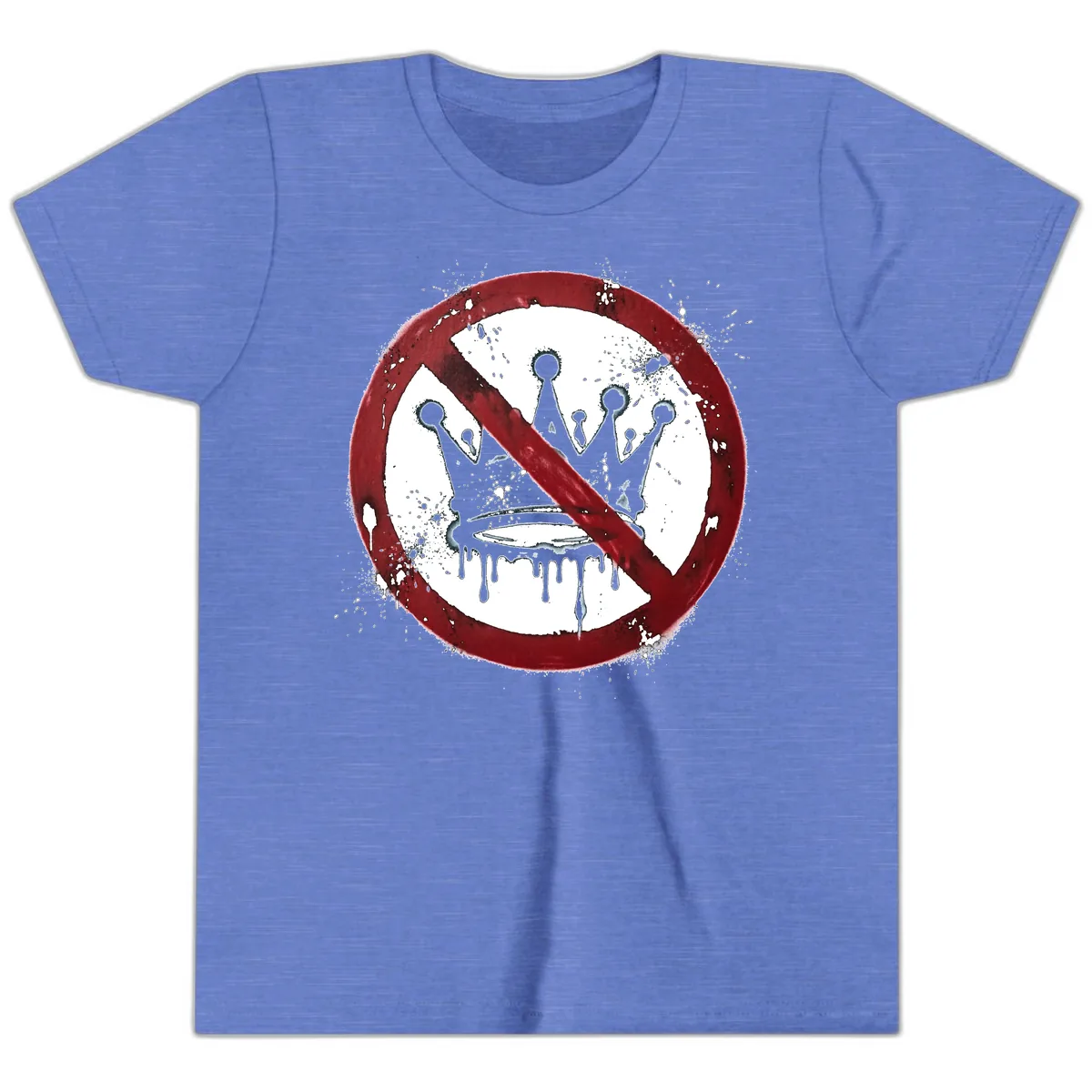 No Crown Anti-Monarchy Protest Symbol Art Youth T-Shirt in Heather Columbia Blue