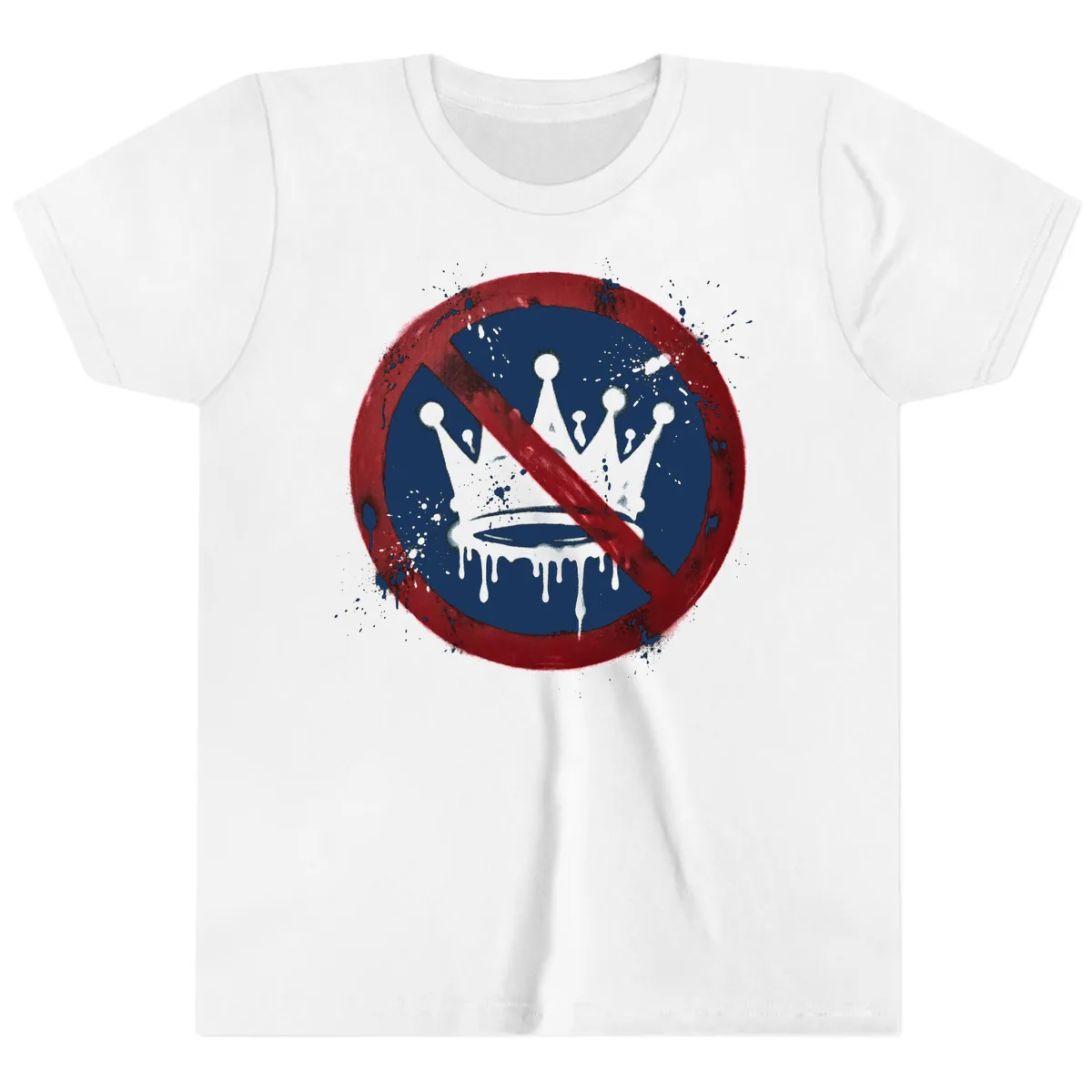 No Crown Anti-Monarchy Protest Symbol Art Youth T-Shirt in White