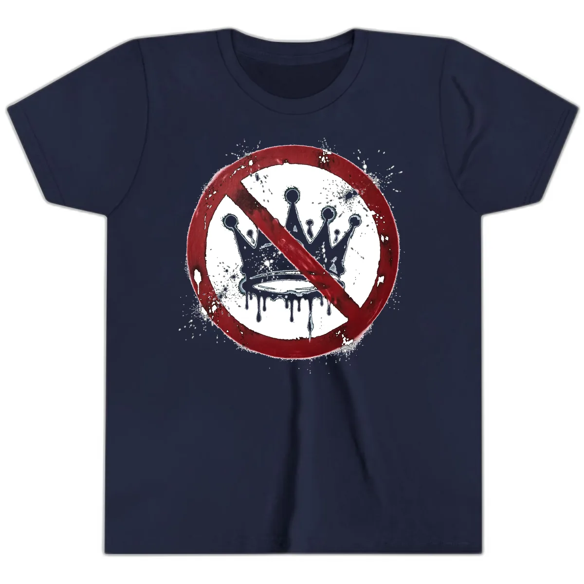 No Crown Anti-Monarchy Protest Symbol Art Youth T-Shirt in Navy