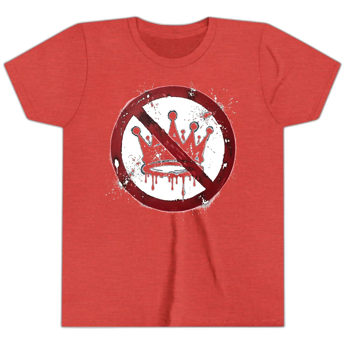 No Crown Anti-Monarchy Protest Symbol Art Youth T-Shirt in Heather Red