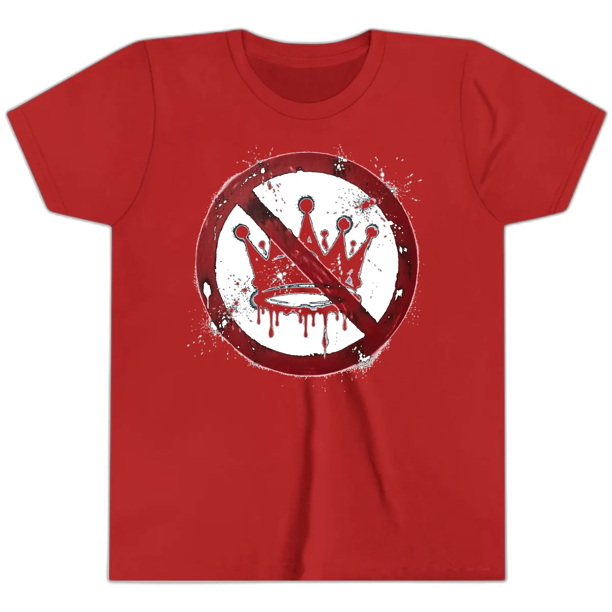 No Crown Anti-Monarchy Protest Symbol Art Youth T-Shirt in Red