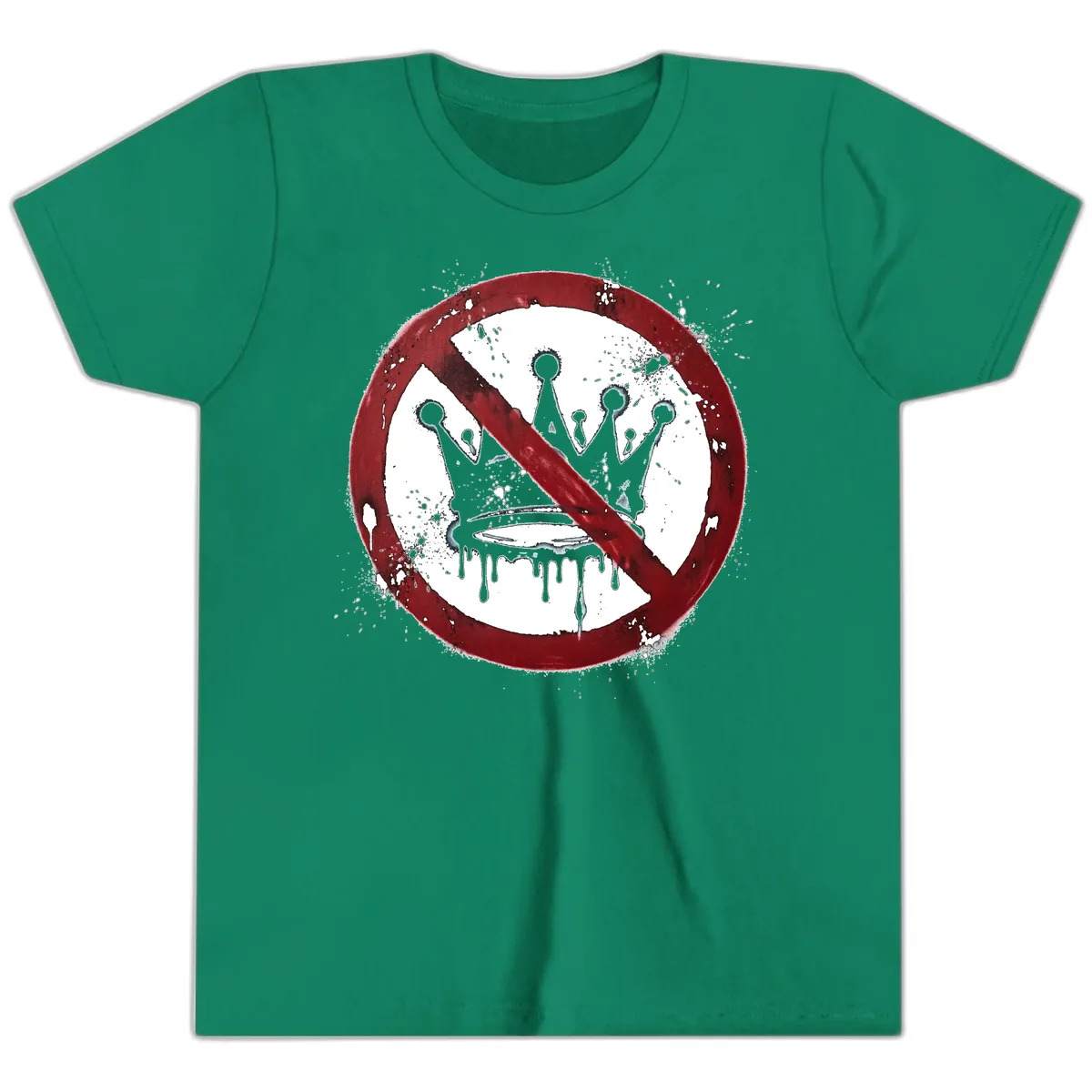 No Crown Anti-Monarchy Protest Symbol Art Youth T-Shirt in Kelly
