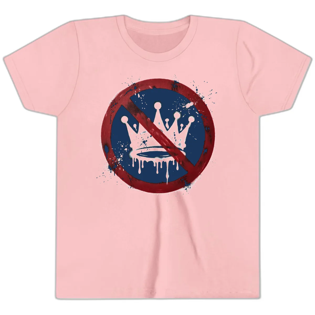 No Crown Anti-Monarchy Protest Symbol Art Youth T-Shirt in Pink
