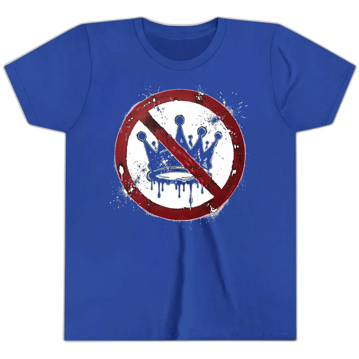 No Crown Anti-Monarchy Protest Symbol Art Youth T-Shirt in True Royal