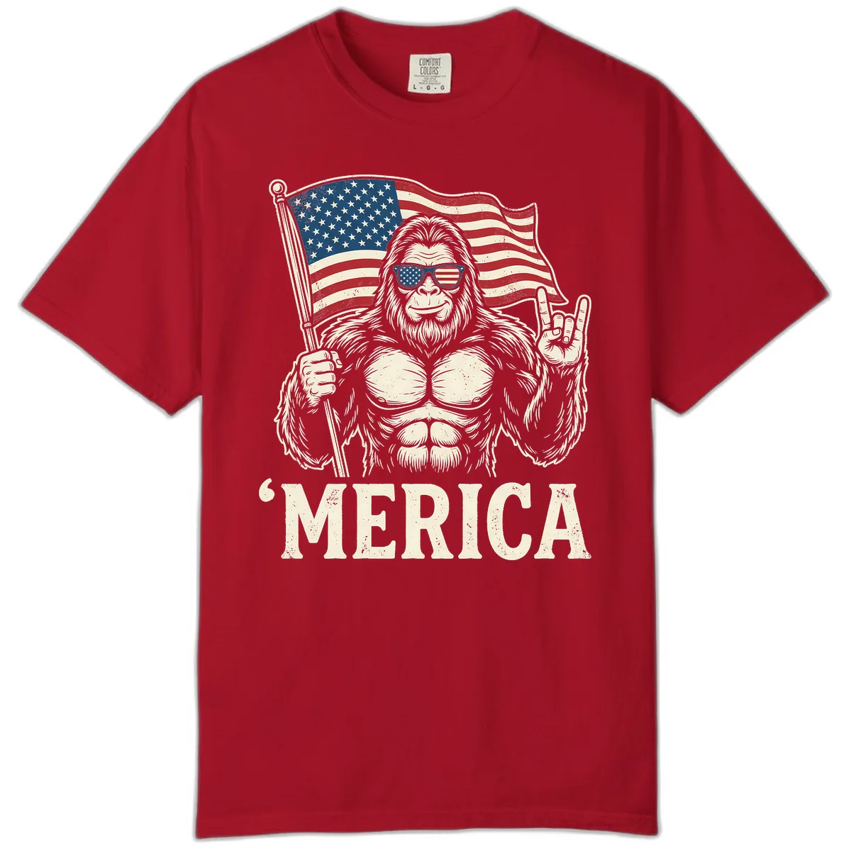 Patriotic Bigfoot 'Merica Flag Rock On Comfort Color in Red
