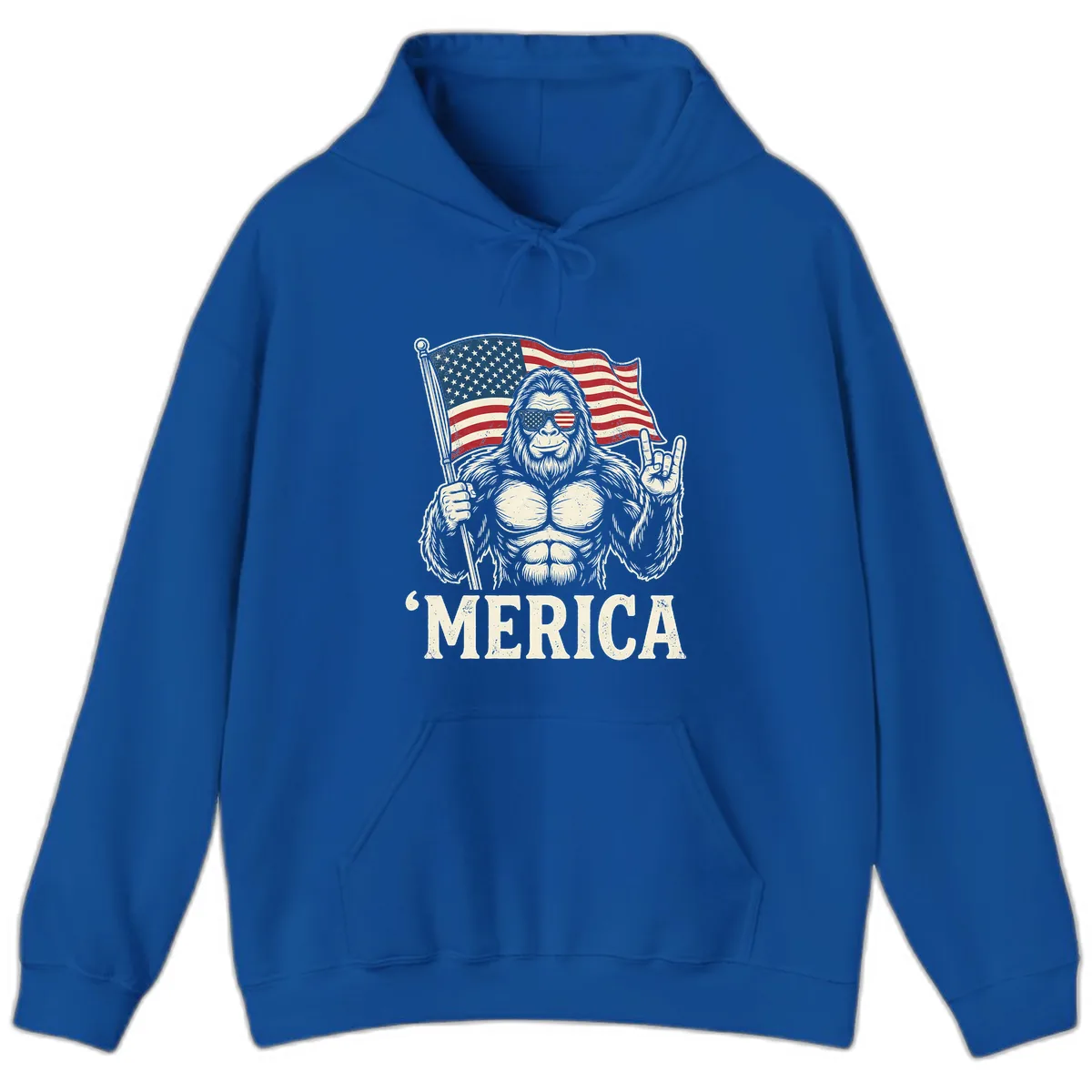 Patriotic Bigfoot 'Merica Flag Rock On Hoodie in Royal