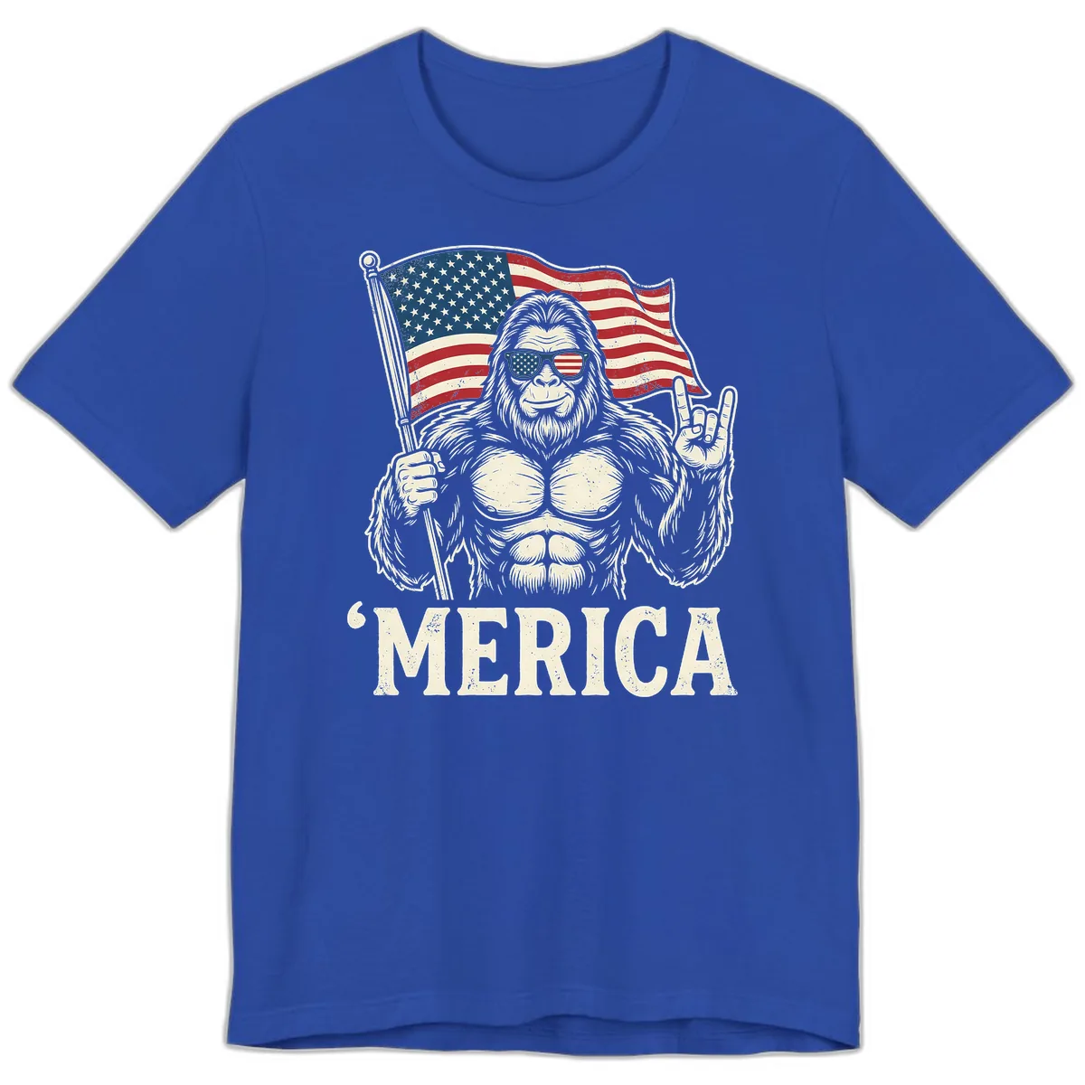 Patriotic Bigfoot 'Merica Flag Rock On Premium T-Shirt in True Royal