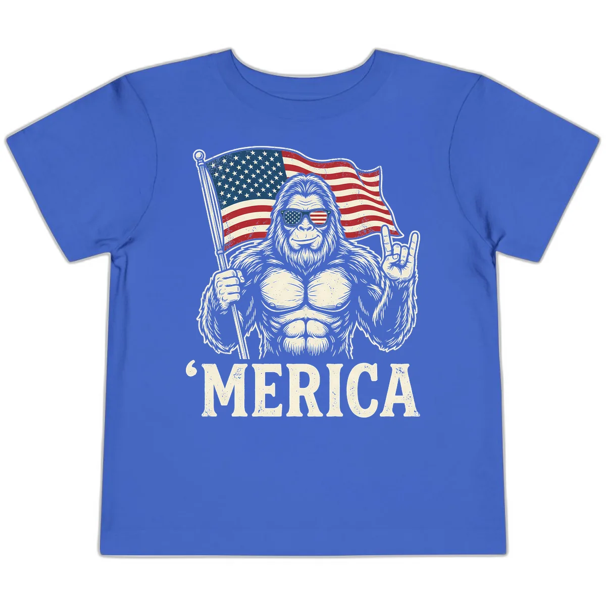 Patriotic Bigfoot 'Merica Flag Rock On Toddler T-Shirt in True Royal