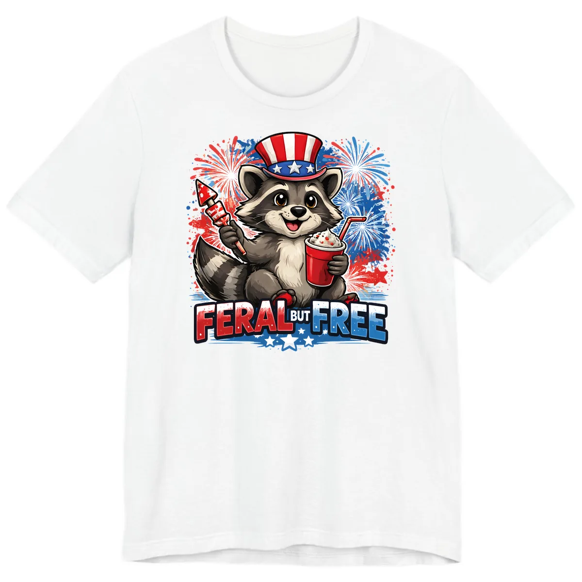 Feral But Free Raccoon Fourth of July Celebration Premium T-Shirt in White