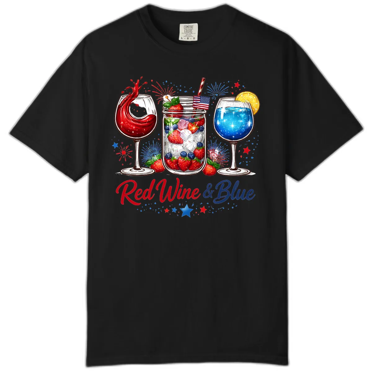 Red Wine & Blue Patriotic Summer Celebration Comfort Color in Black