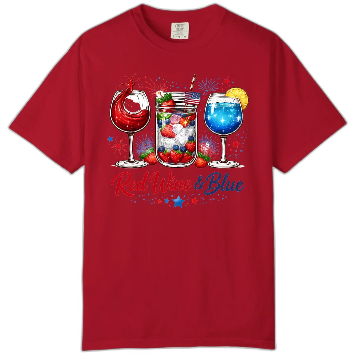 Red Wine & Blue Patriotic Summer Celebration Comfort Color in Red