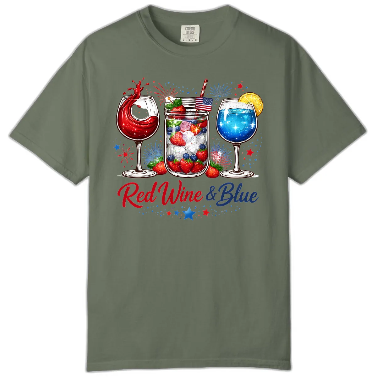 Red Wine & Blue Patriotic Summer Celebration Comfort Color in Moss