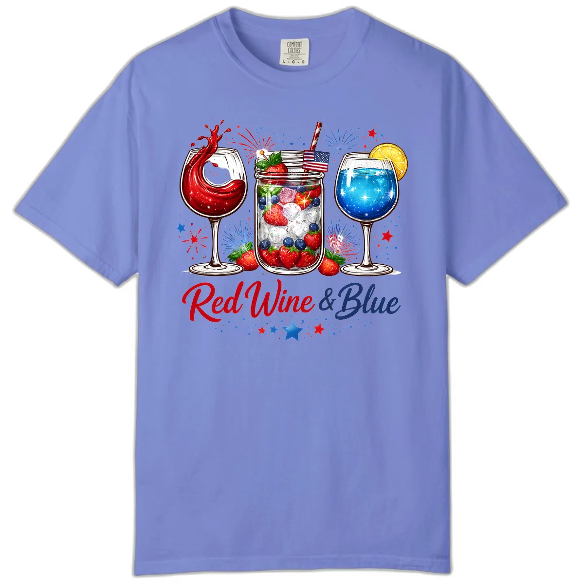 Red Wine & Blue Patriotic Summer Celebration Comfort Color in Flo Blue