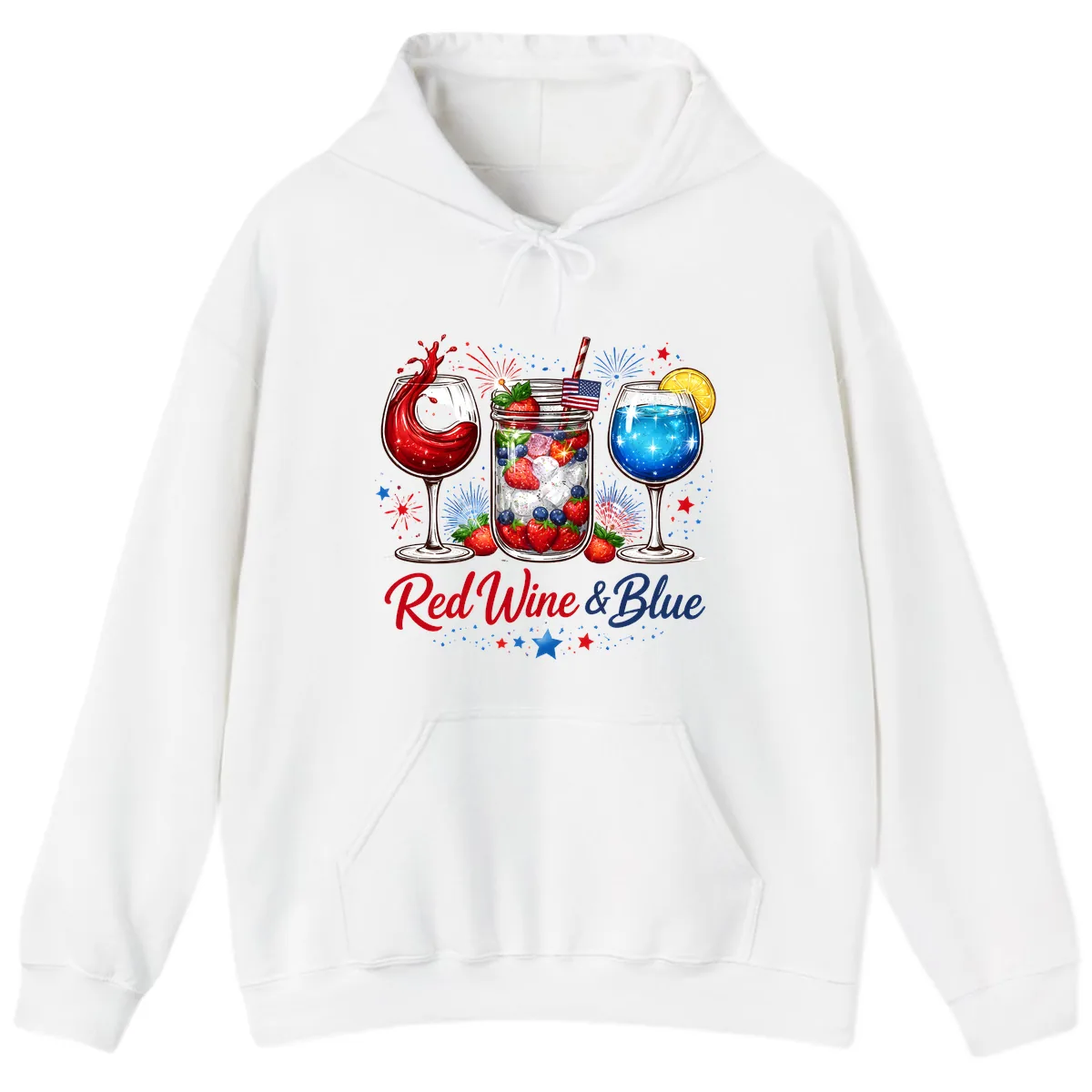Red Wine & Blue Patriotic Summer Celebration Hoodie in White