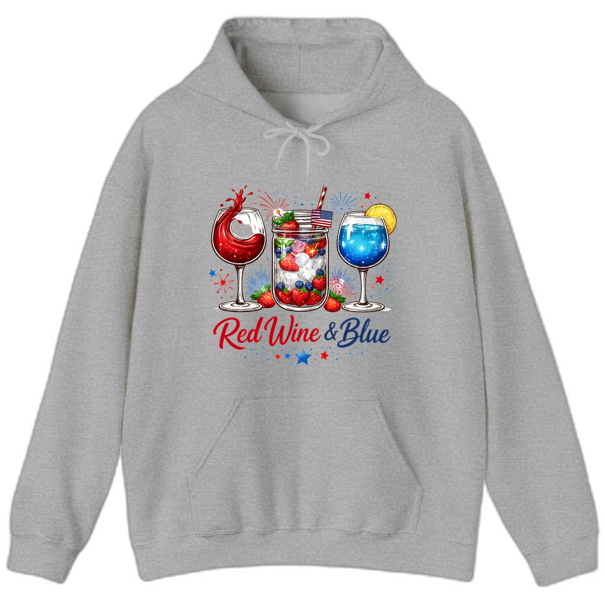 Red Wine & Blue Patriotic Summer Celebration Hoodie in Sport Grey