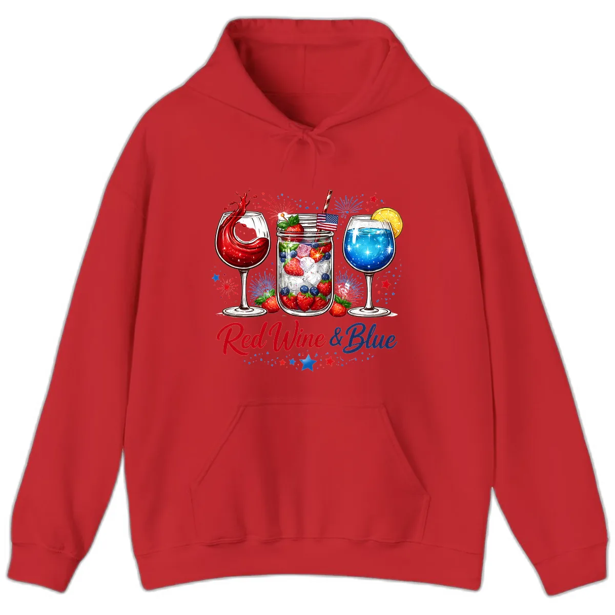 Red Wine & Blue Patriotic Summer Celebration Hoodie in Red