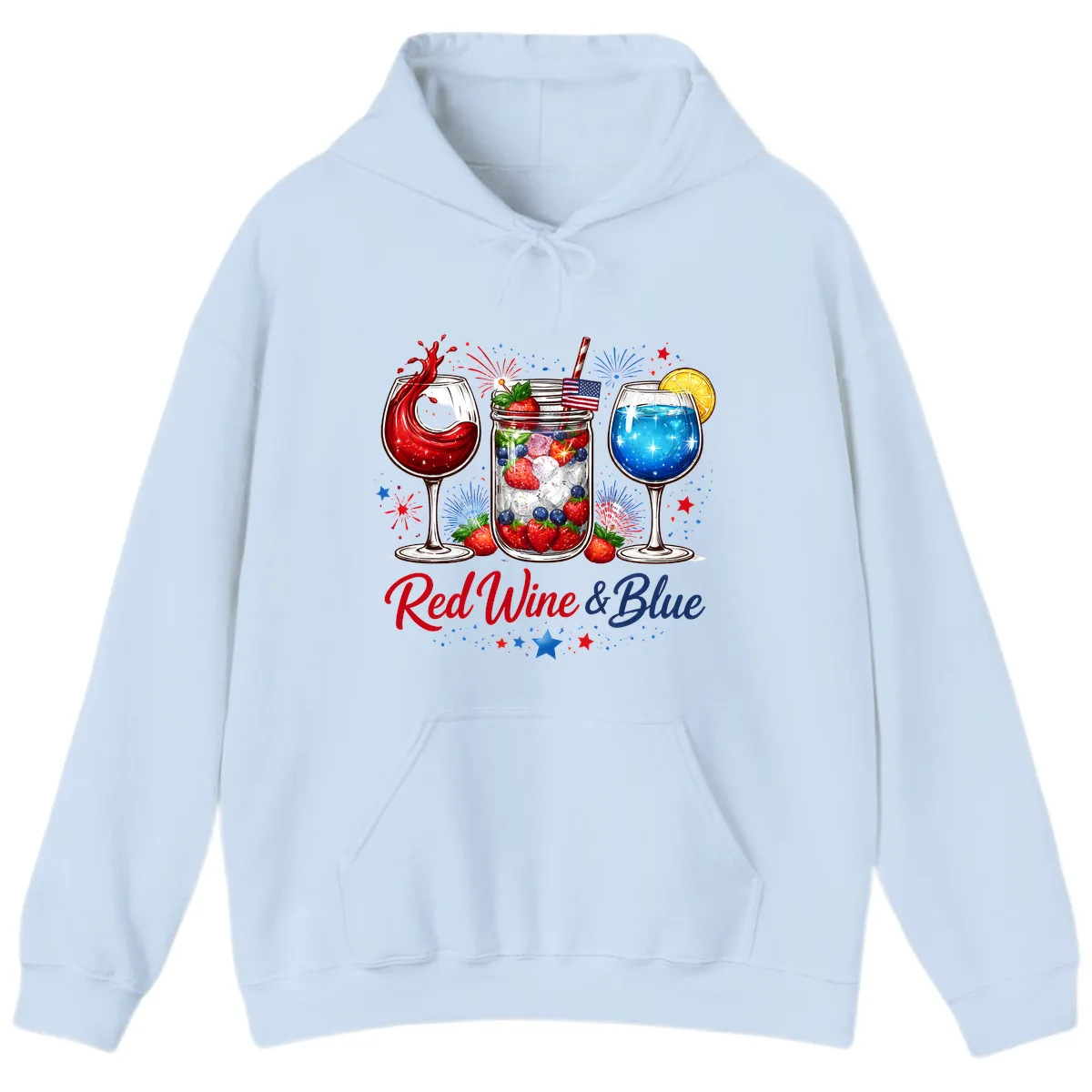 Red Wine & Blue Patriotic Summer Celebration Hoodie in Light Blue