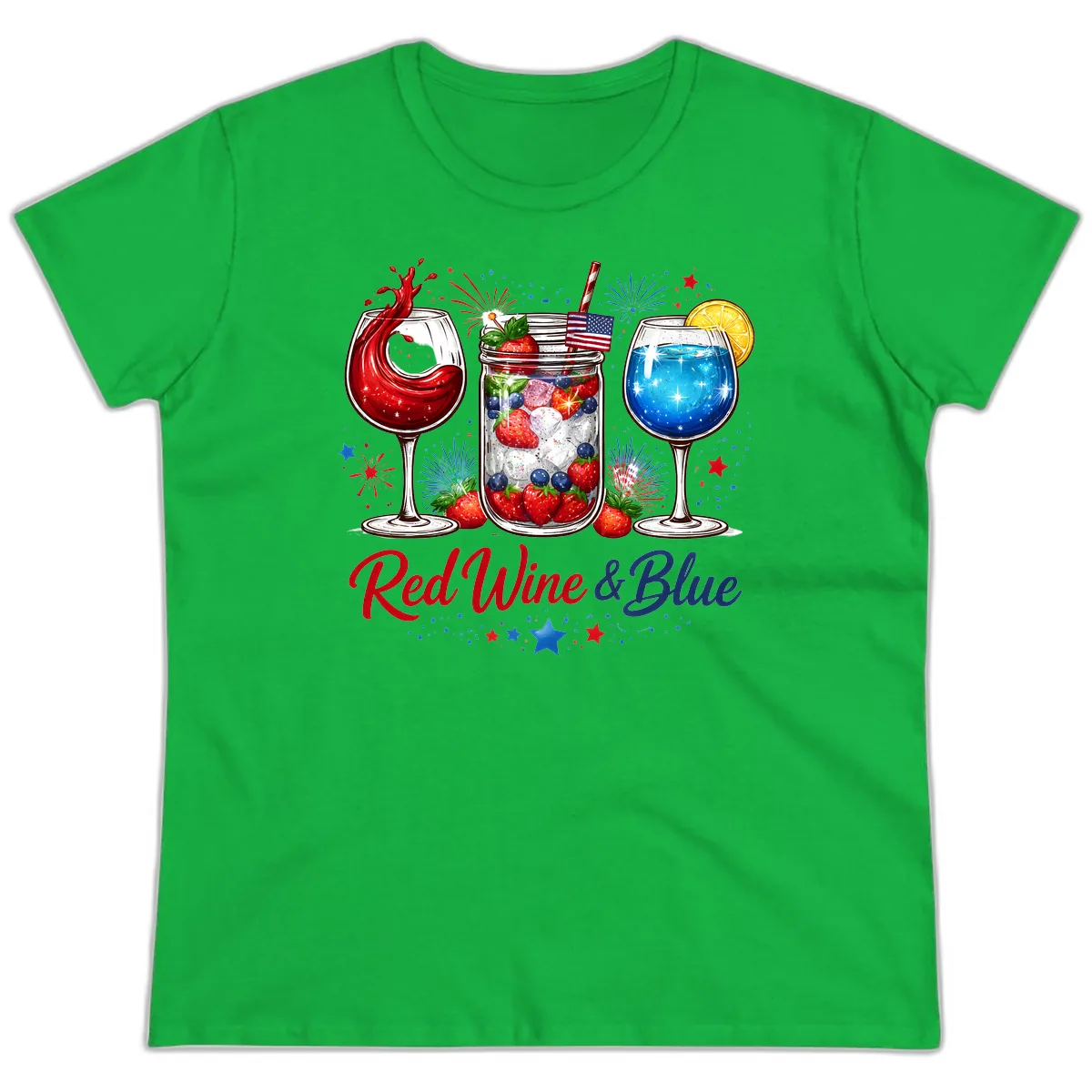 Red Wine & Blue Patriotic Summer Celebration Ladies Tee in Irish Green