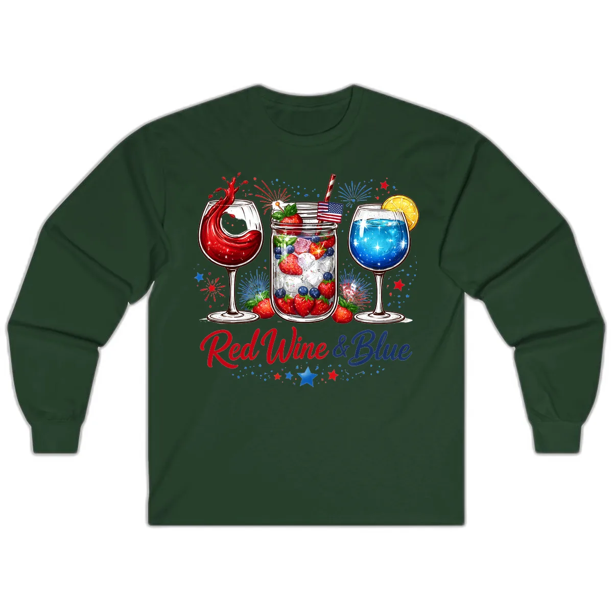 Red Wine & Blue Patriotic Summer Celebration Long Sleeve in Forest Green