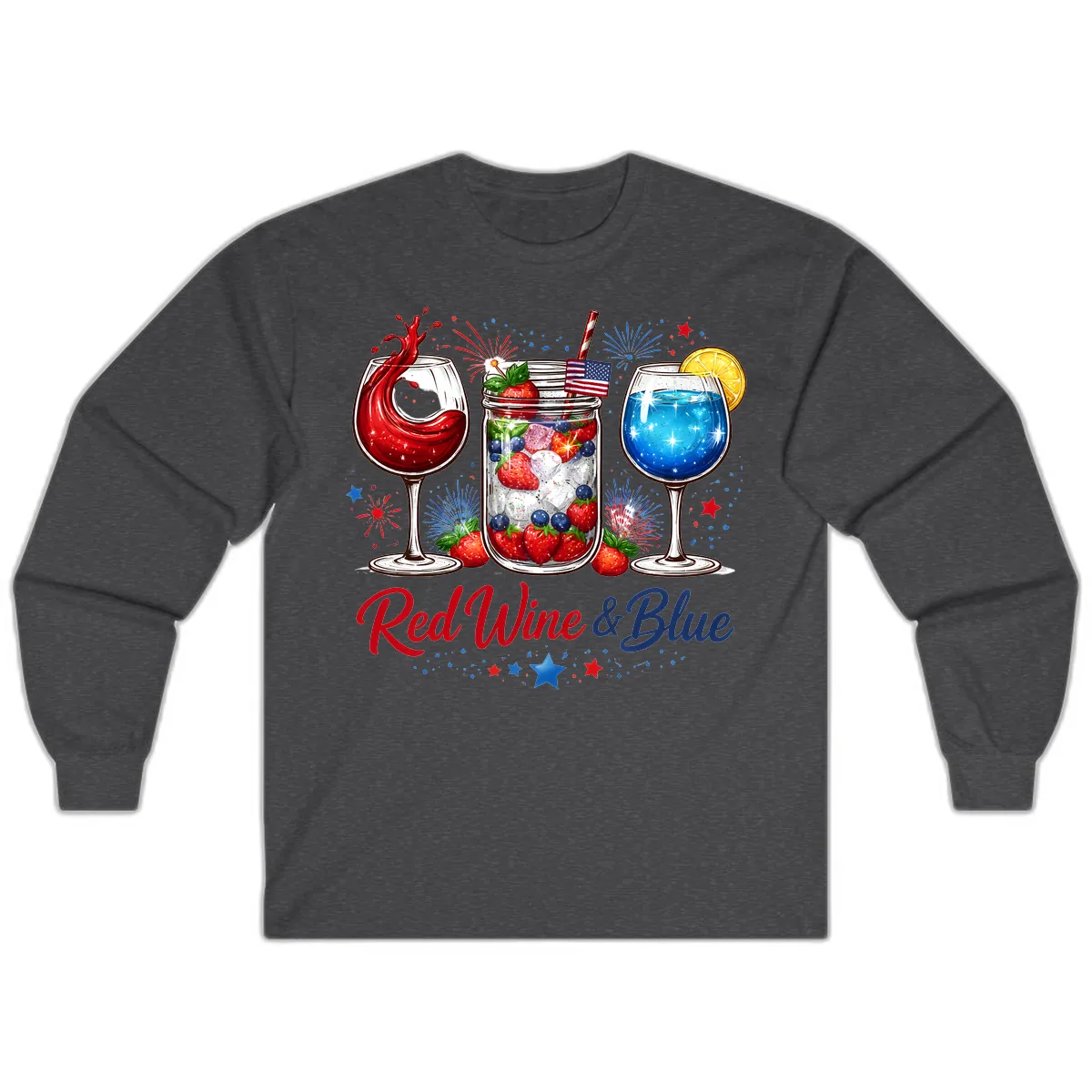Red Wine & Blue Patriotic Summer Celebration Long Sleeve in Dark Heather