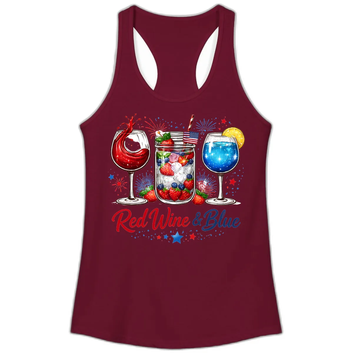 Red Wine & Blue Patriotic Summer Celebration Ladies Tank in Solid Cardinal Red