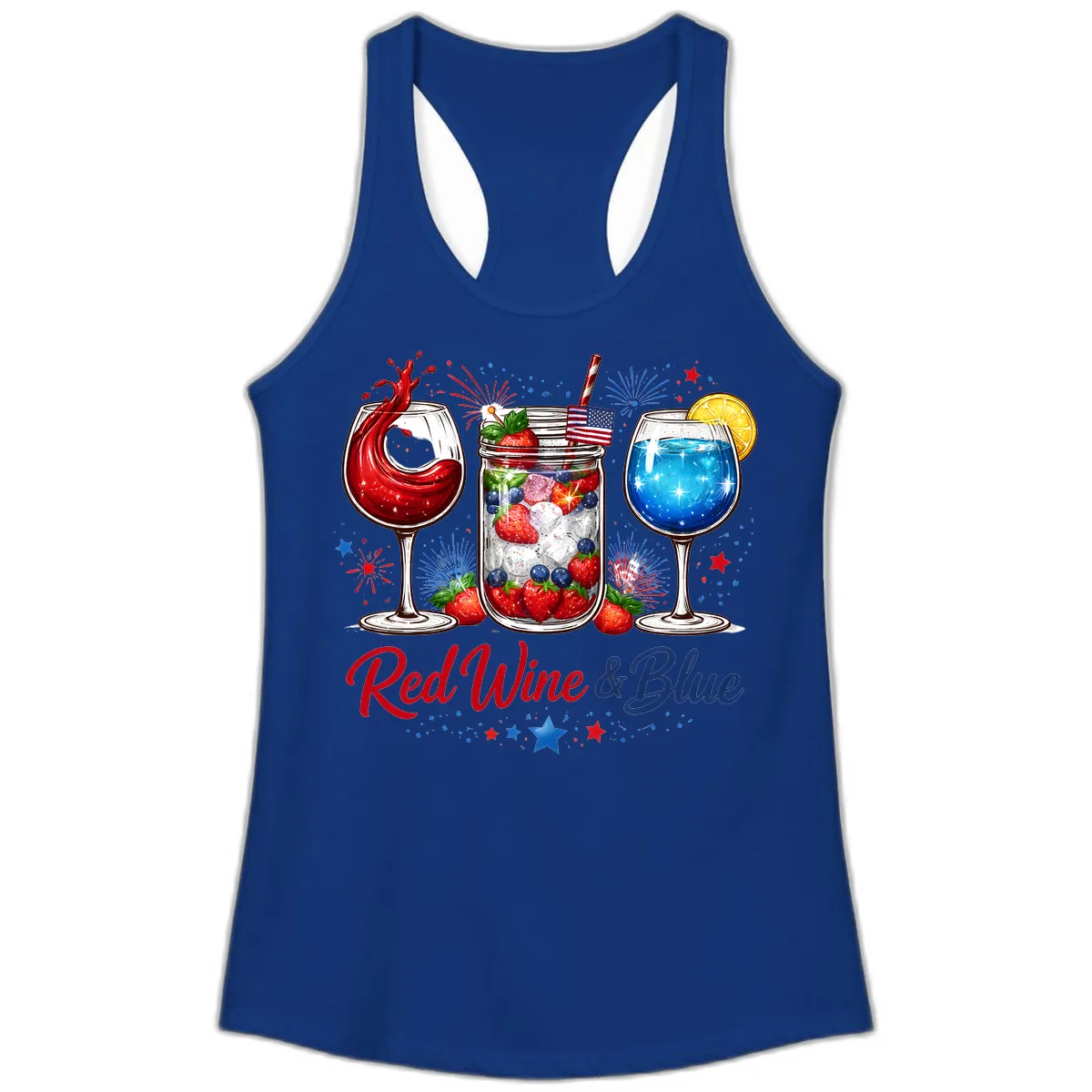 Red Wine & Blue Patriotic Summer Celebration Ladies Tank in Solid Royal