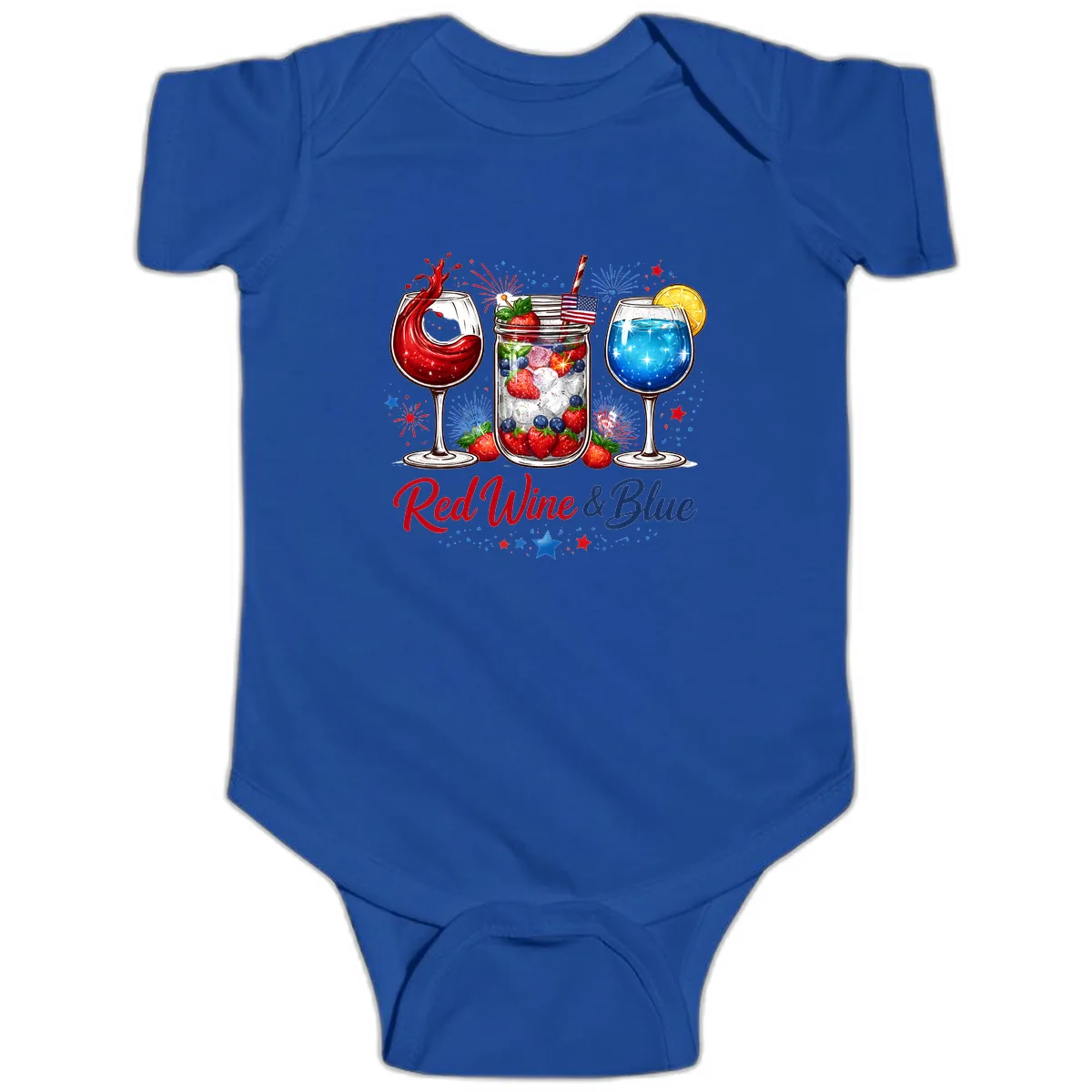 Red Wine & Blue Patriotic Summer Celebration Baby Onesie in Royal