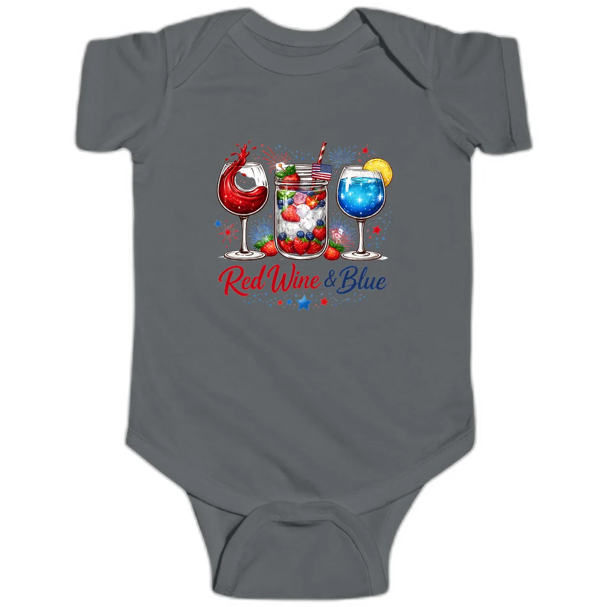 Red Wine & Blue Patriotic Summer Celebration Baby Onesie in Charcoal