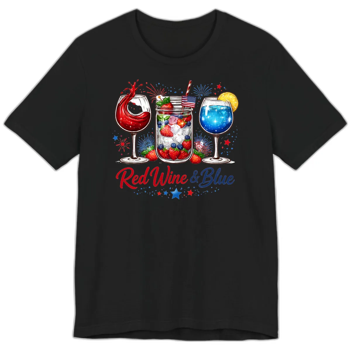 Red Wine & Blue Patriotic Summer Celebration Premium T-Shirt in Black