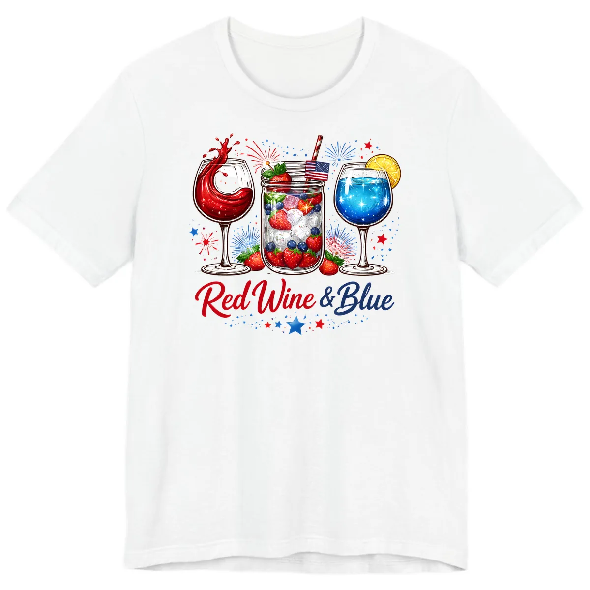 Red Wine & Blue Patriotic Summer Celebration Premium T-Shirt in White