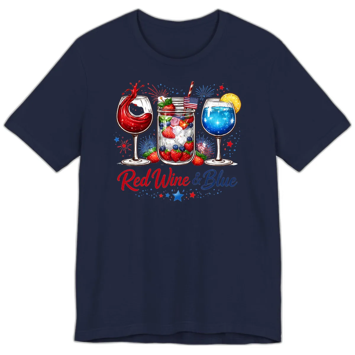 Red Wine & Blue Patriotic Summer Celebration Premium T-Shirt in Navy