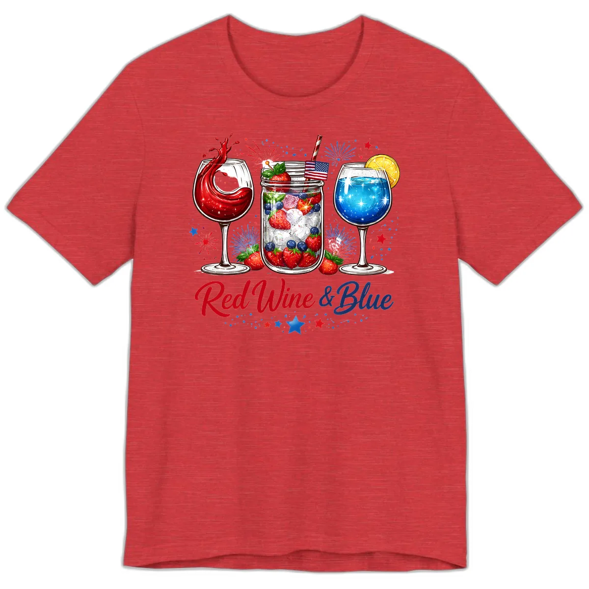 Red Wine & Blue Patriotic Summer Celebration Premium T-Shirt in Heather Red