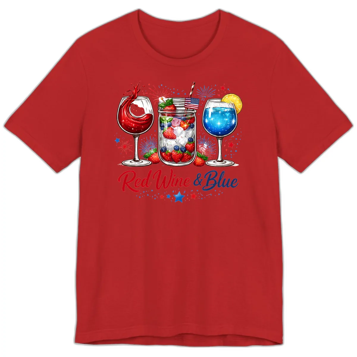 Red Wine & Blue Patriotic Summer Celebration Premium T-Shirt in Red