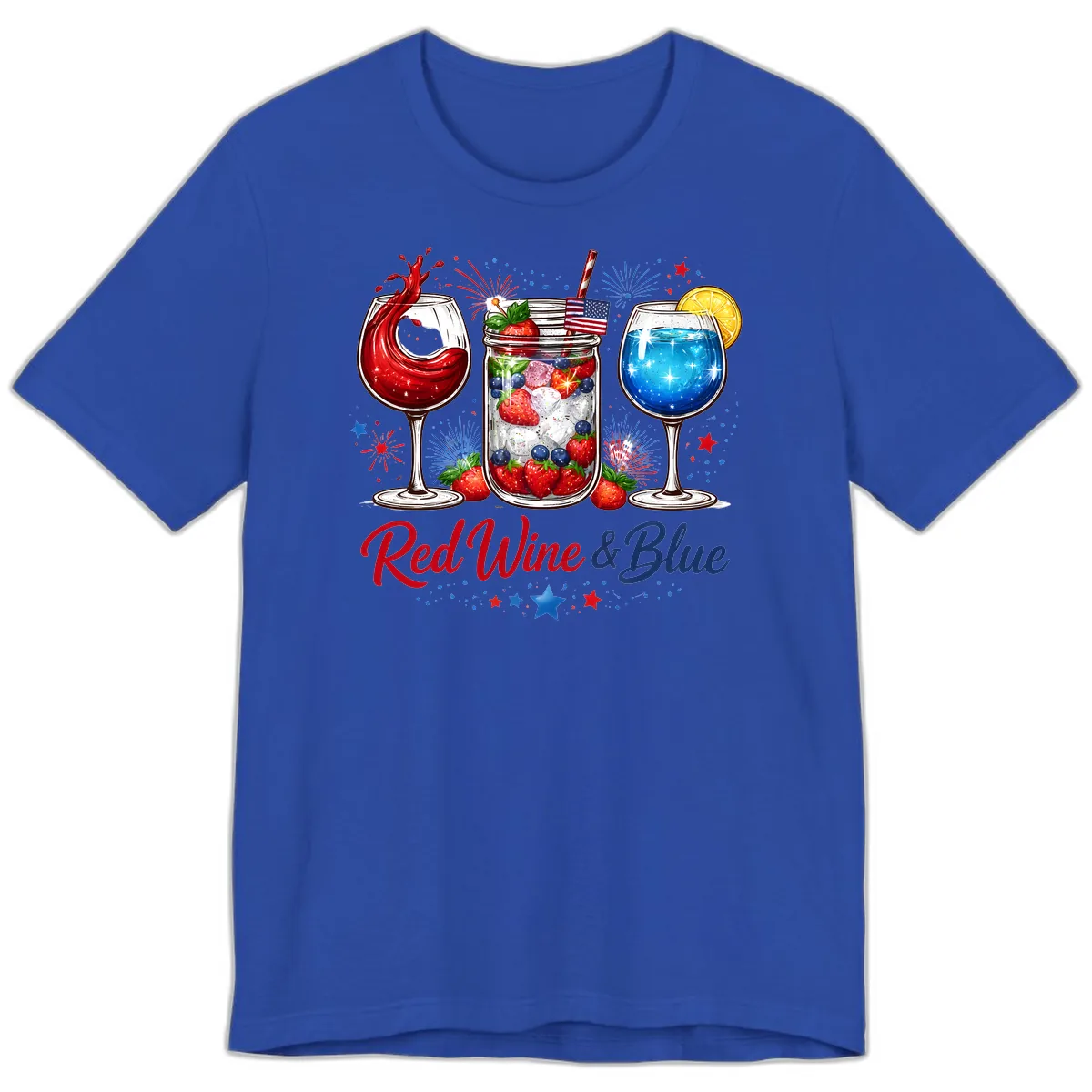 Red Wine & Blue Patriotic Summer Celebration Premium T-Shirt in True Royal