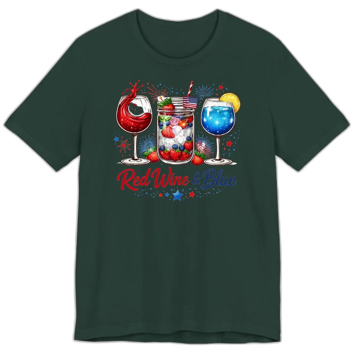 Red Wine & Blue Patriotic Summer Celebration Premium T-Shirt in Forest