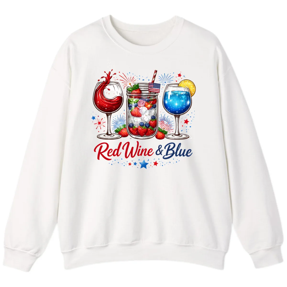 Red Wine & Blue Patriotic Summer Celebration Sweatshirt in White