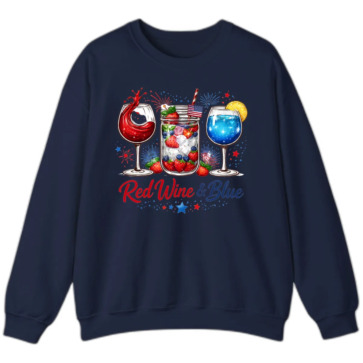 Red Wine & Blue Patriotic Summer Celebration Sweatshirt in Navy