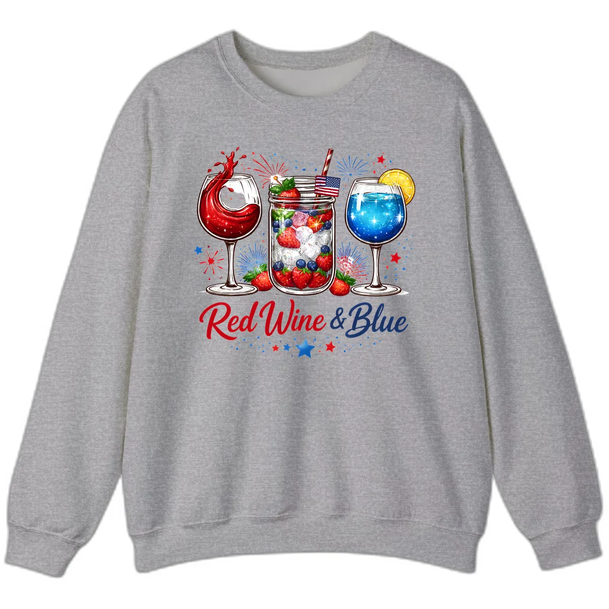 Red Wine & Blue Patriotic Summer Celebration Sweatshirt in Sport Grey