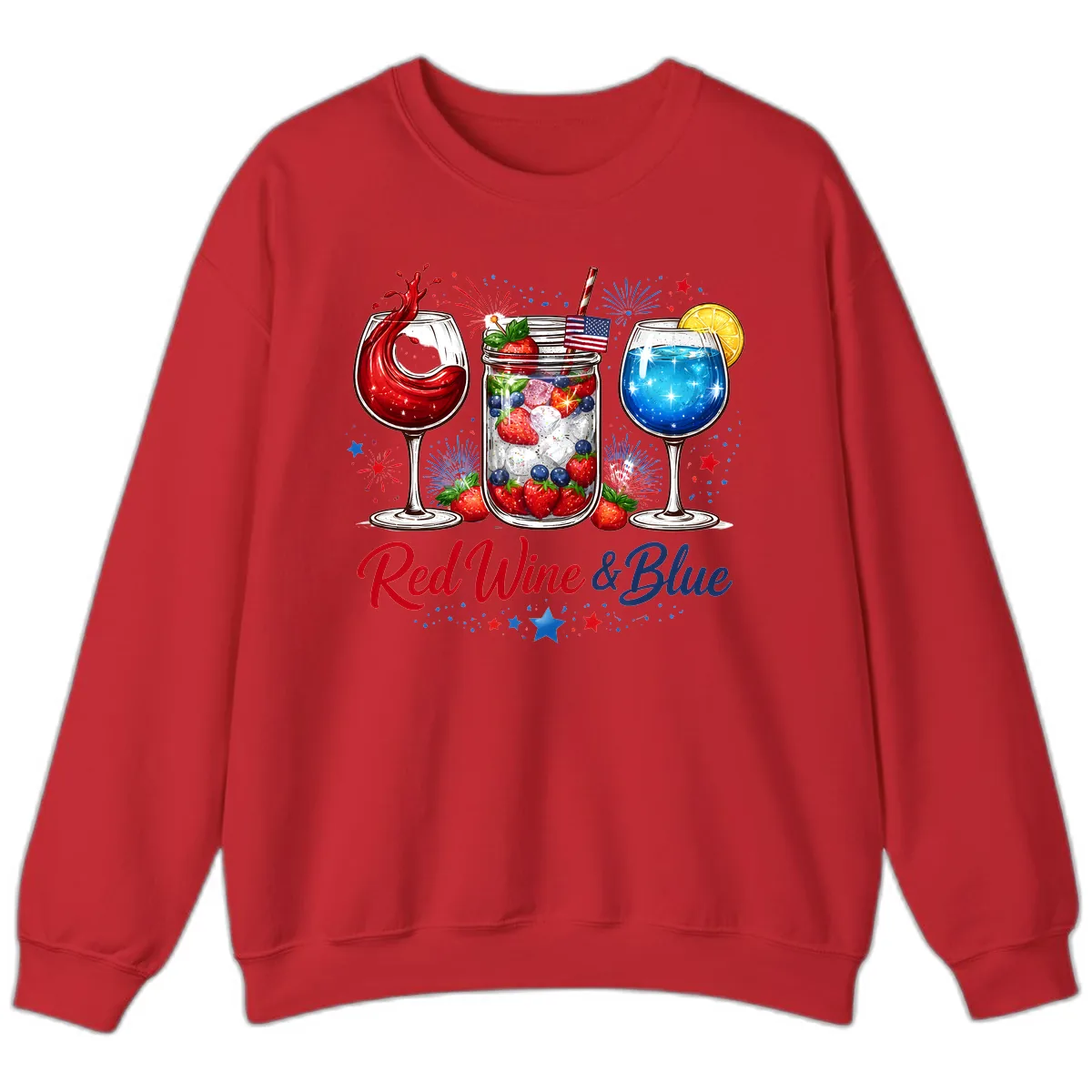 Red Wine & Blue Patriotic Summer Celebration Sweatshirt in Red