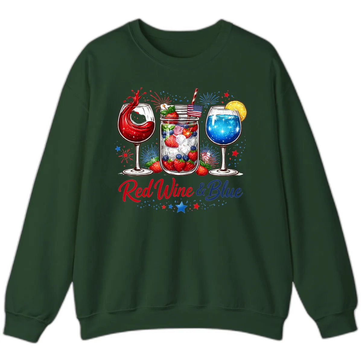 Red Wine & Blue Patriotic Summer Celebration Sweatshirt in Forest Green