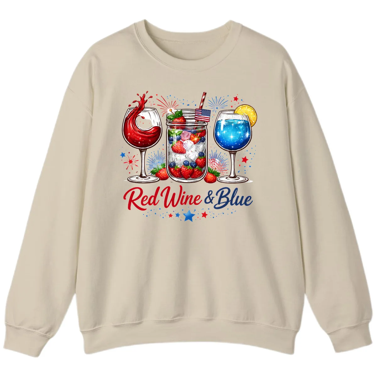 Red Wine & Blue Patriotic Summer Celebration Sweatshirt in Sand