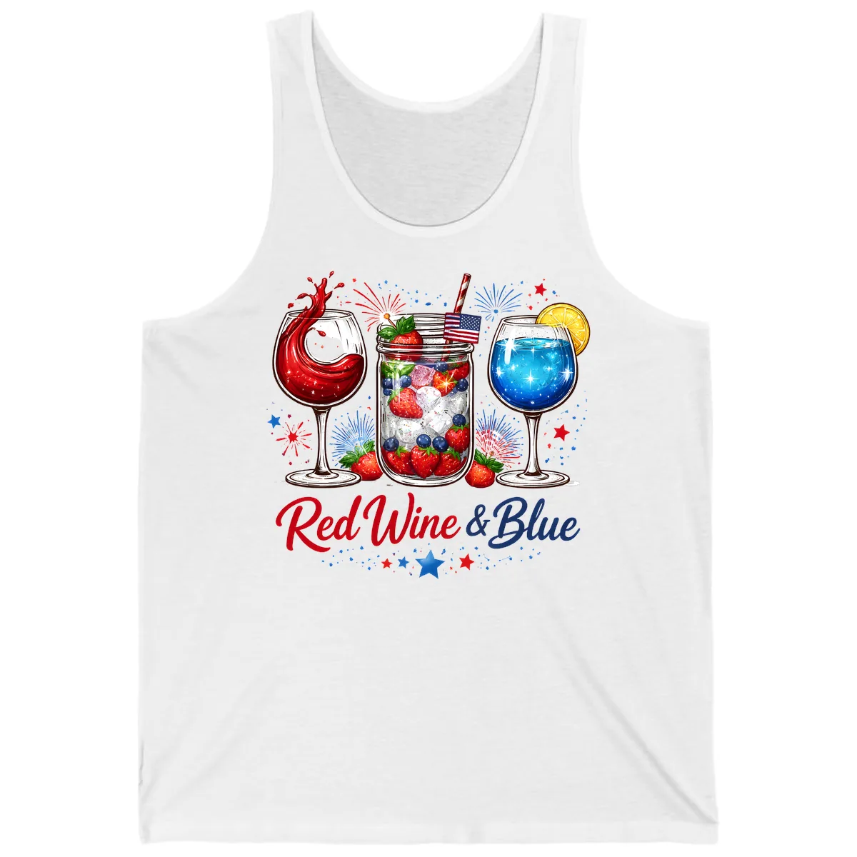 Red Wine & Blue Patriotic Summer Celebration Tank in White